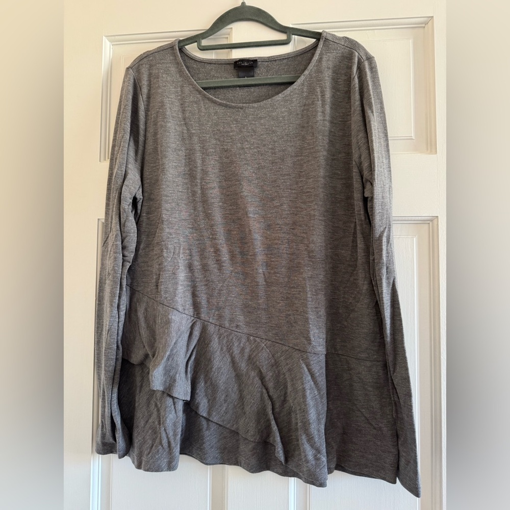 Ann Taylor Factory Gray Ruffled Long Sleeve Top